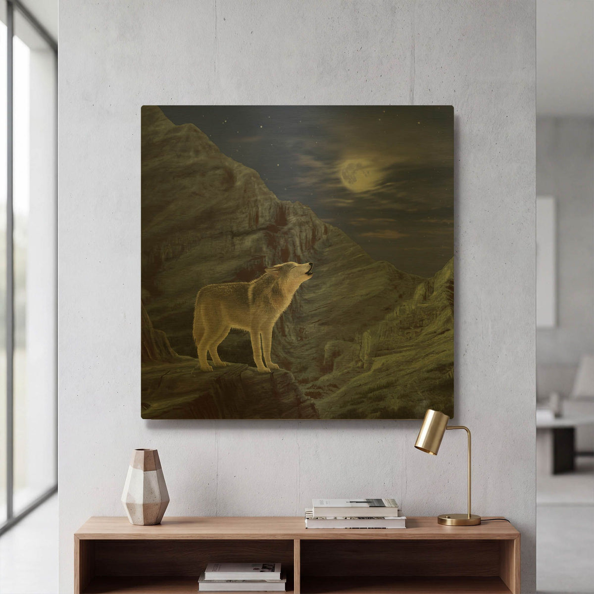 'Wolf Moon' By Chris Dobrowolski Gold Metal Wall Art