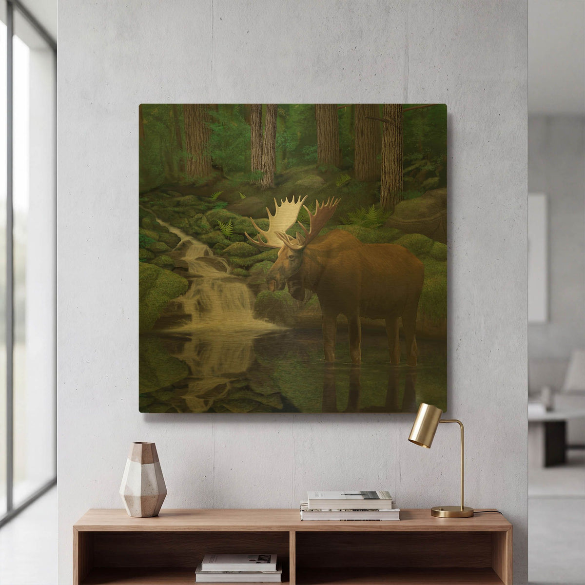 'Woodland Moose' By Chris Dobrowolski Gold Metal Wall Art
