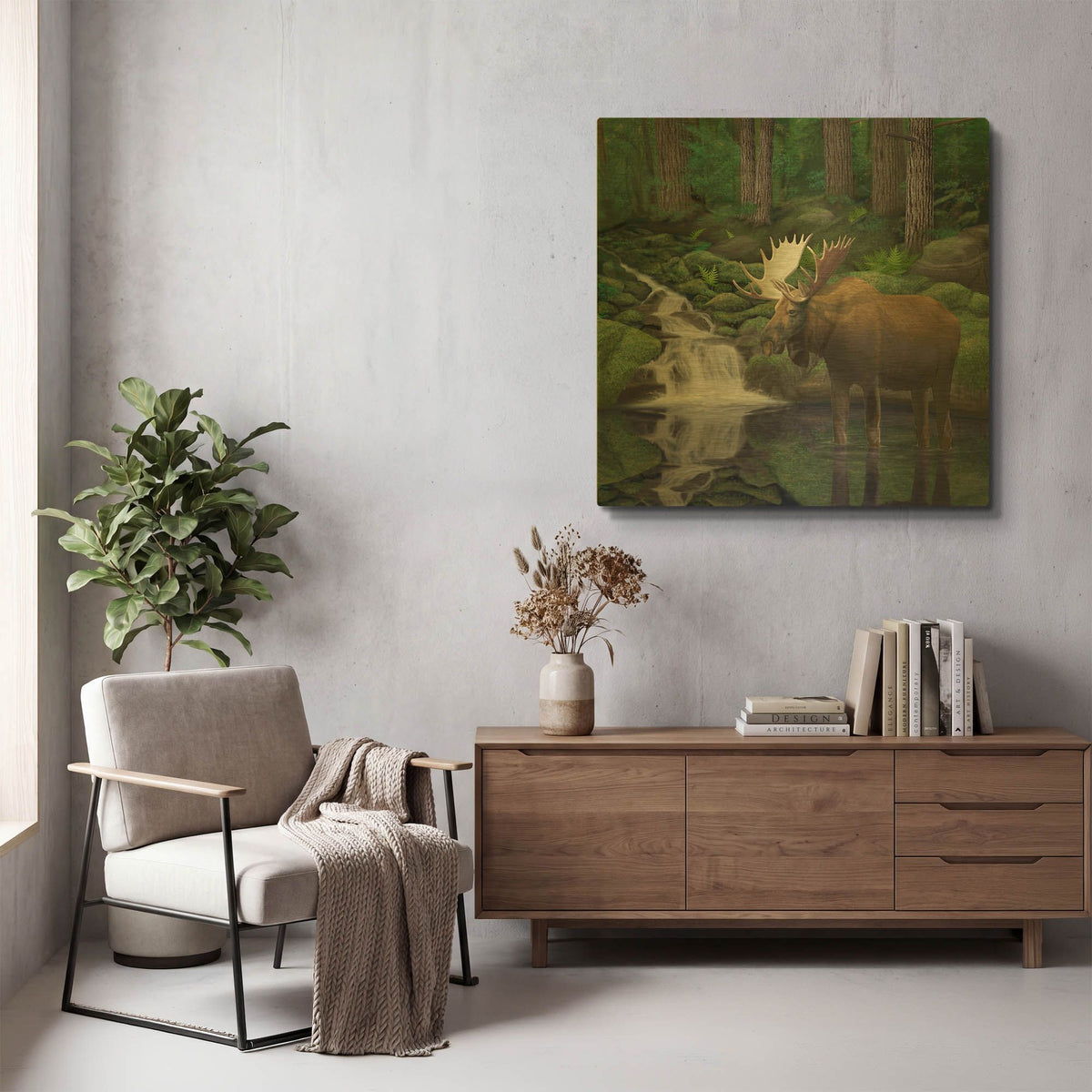 'Woodland Moose' By Chris Dobrowolski Gold Metal Wall Art