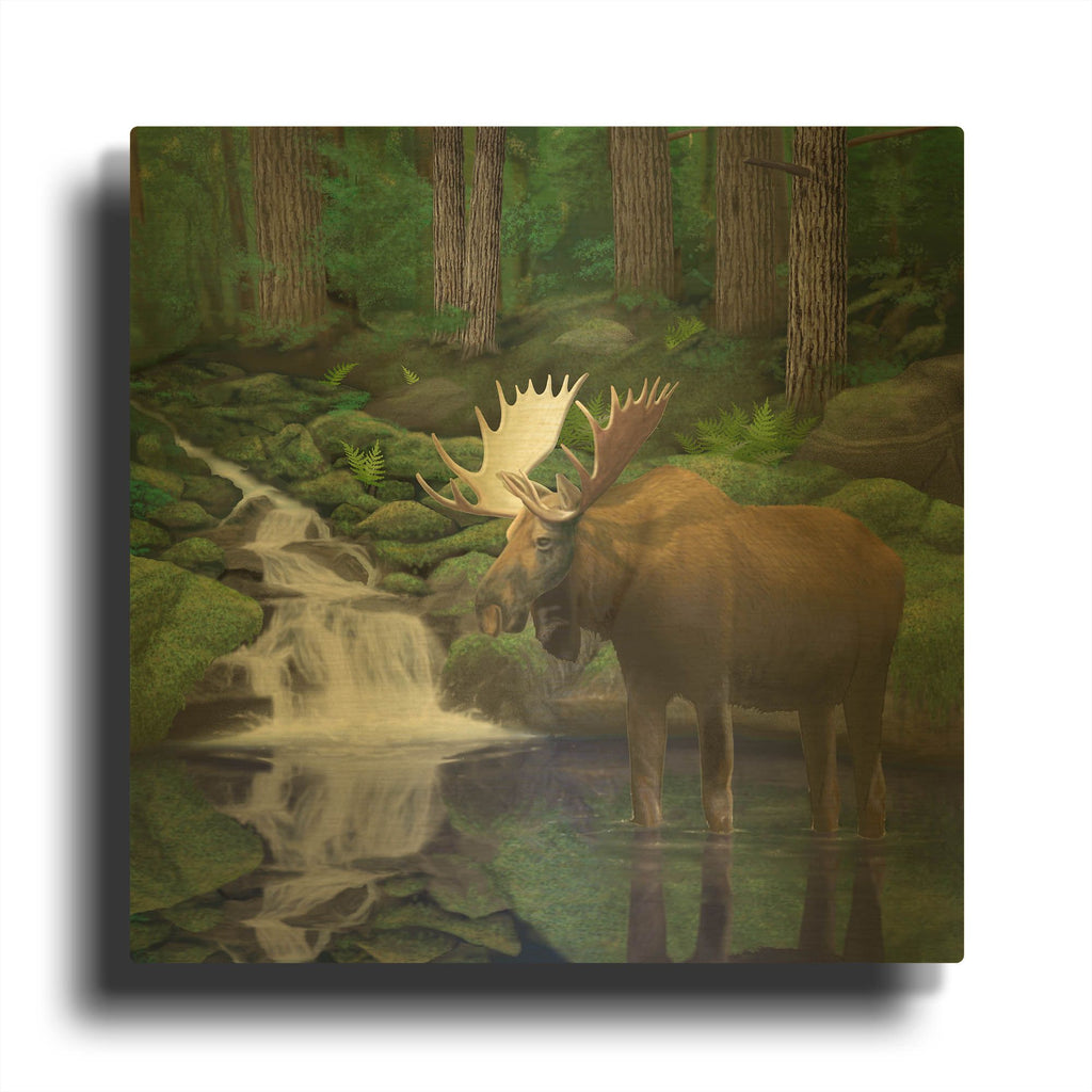 'Woodland Moose' By Chris Dobrowolski Gold Metal Wall Art