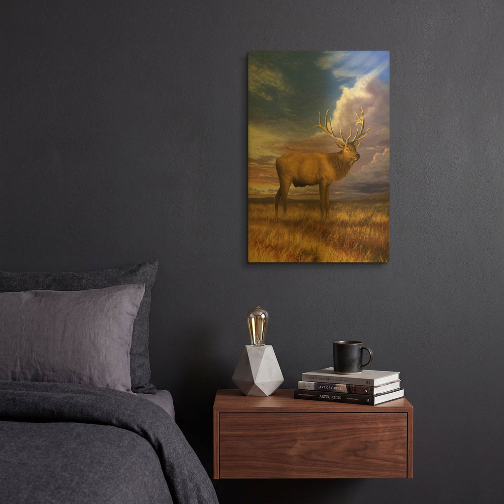 'Elk at Sunset' By Chris Dobrowolski Gold Metal Wall Art