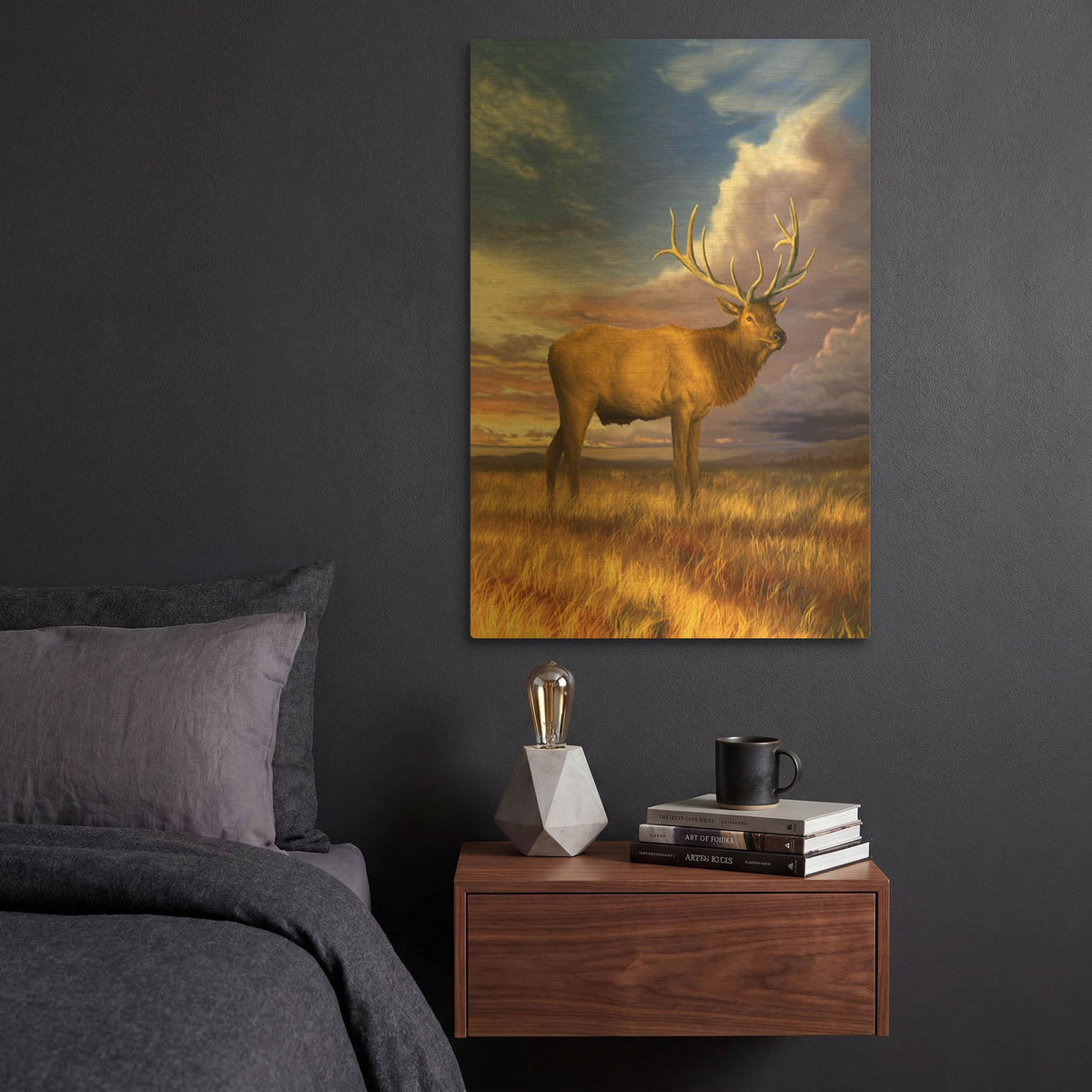 'Elk at Sunset' By Chris Dobrowolski Gold Metal Wall Art