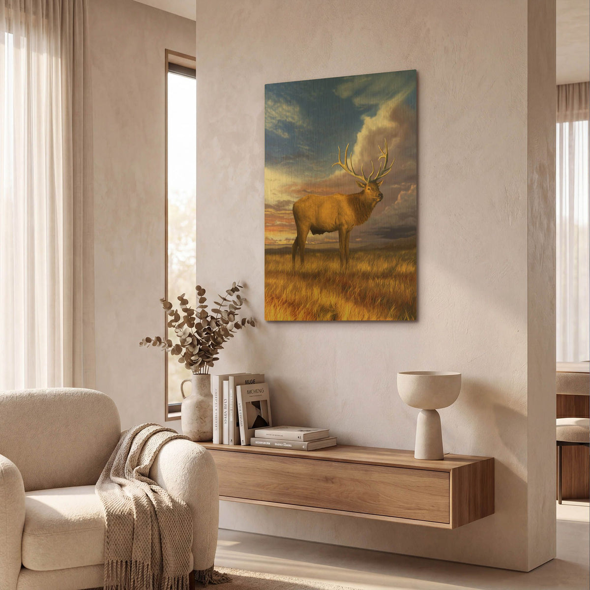 'Elk at Sunset' By Chris Dobrowolski Gold Metal Wall Art
