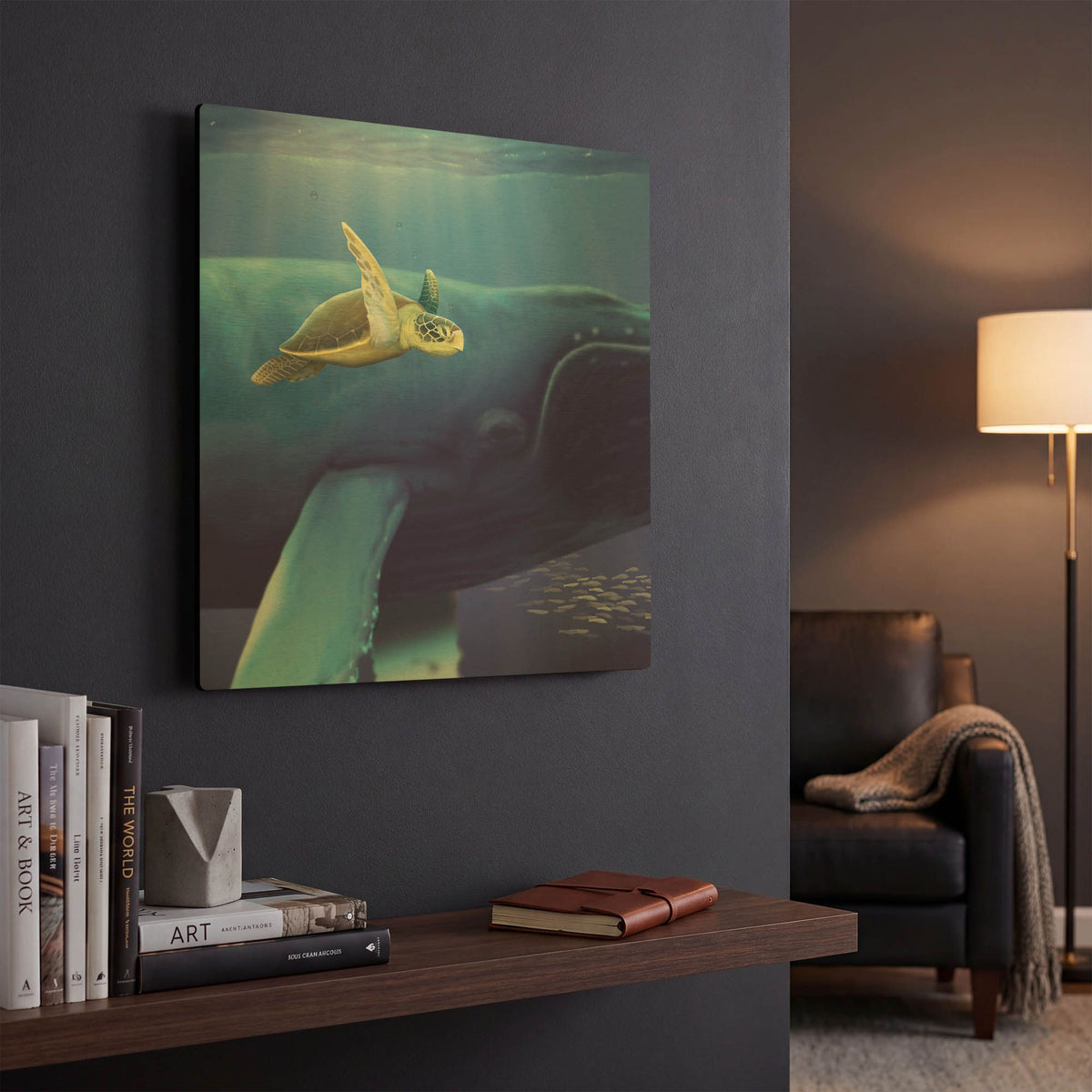 'Sea Turtle and Friend' By Chris Dobrowolski Gold Metal Wall Art