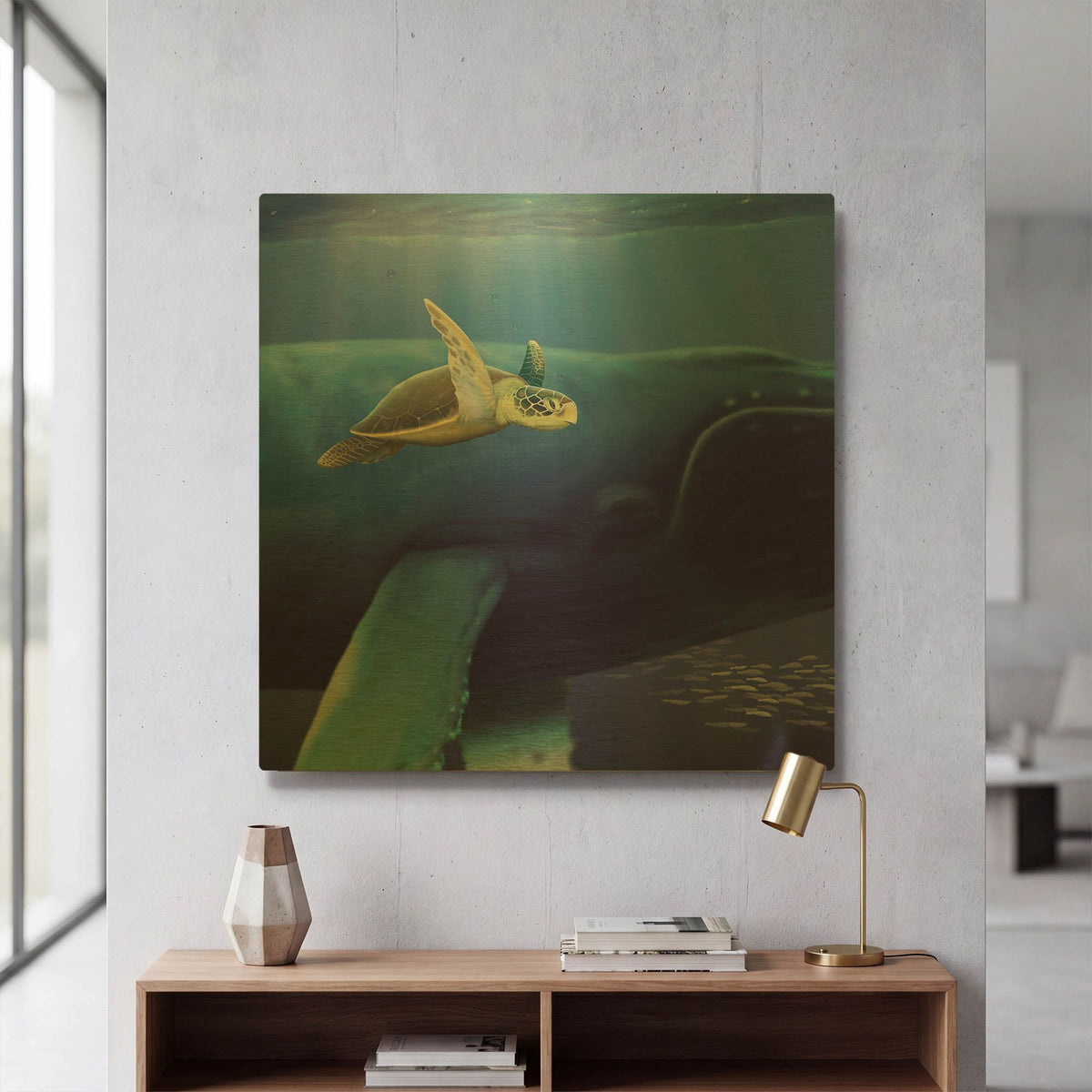 'Sea Turtle and Friend' By Chris Dobrowolski Gold Metal Wall Art