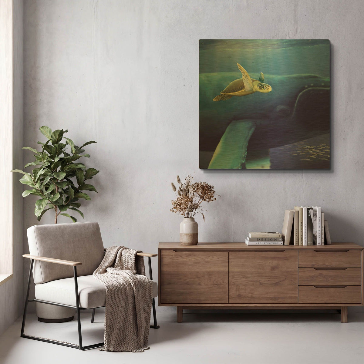 'Sea Turtle and Friend' By Chris Dobrowolski Gold Metal Wall Art