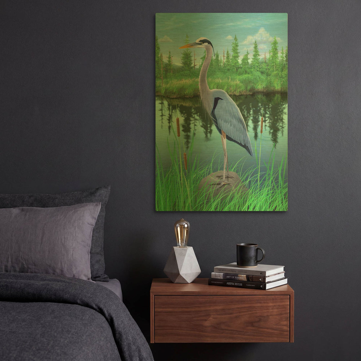 'Marsh Heron' By Chris Dobrowolski Gold Metal Wall Art
