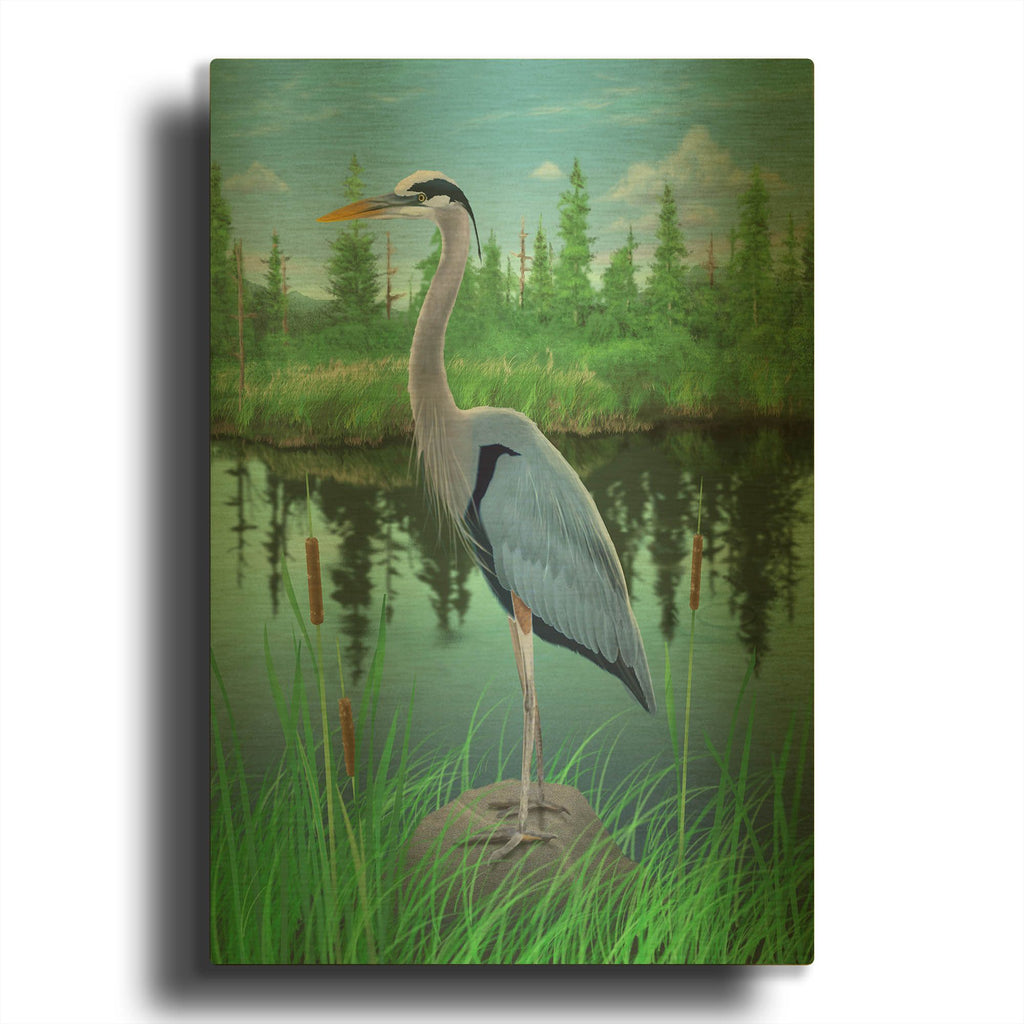 'Marsh Heron' By Chris Dobrowolski Gold Metal Wall Art