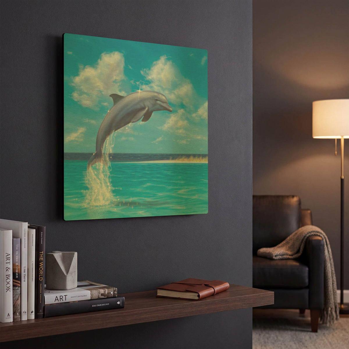 'Blue Water Dolphin' By Chris Dobrowolski Gold Metal Wall Art