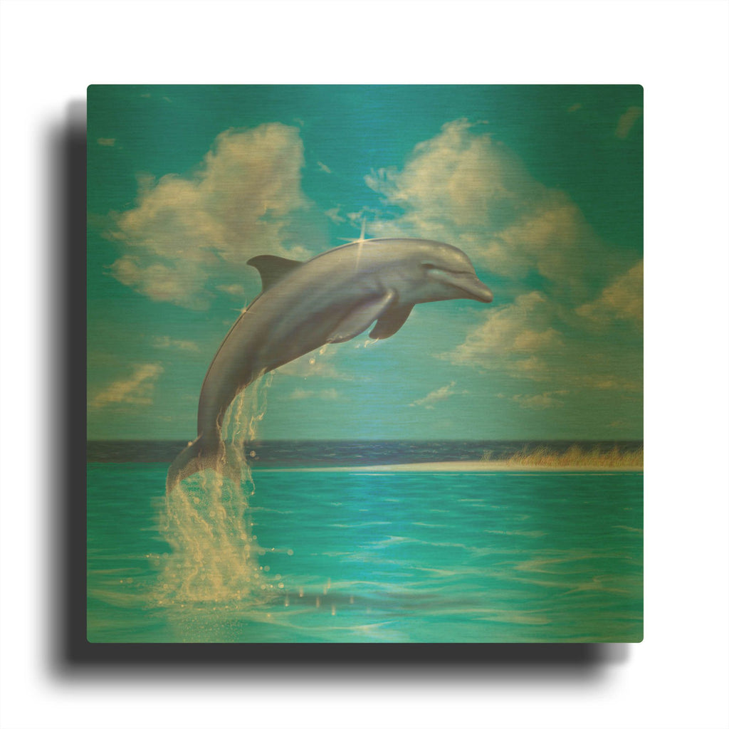 'Blue Water Dolphin' By Chris Dobrowolski Gold Metal Wall Art