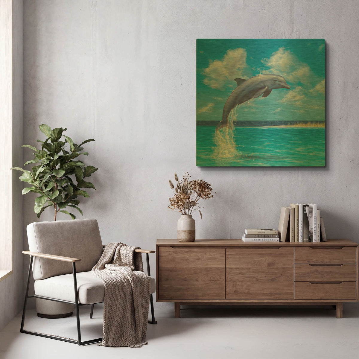 'Blue Water Dolphin' By Chris Dobrowolski Gold Metal Wall Art