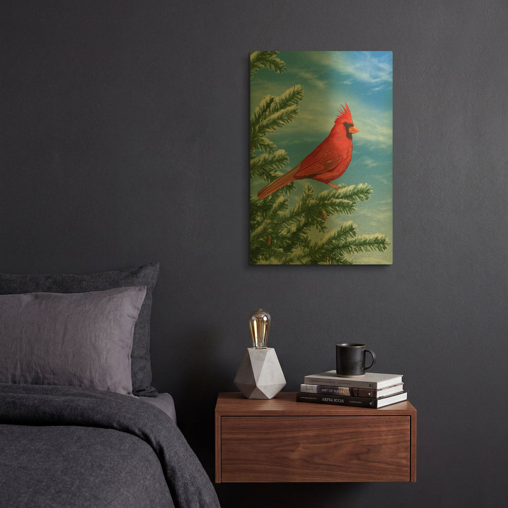 'Winter Cardinal' By Chris Dobrowolski Gold Metal Wall Art