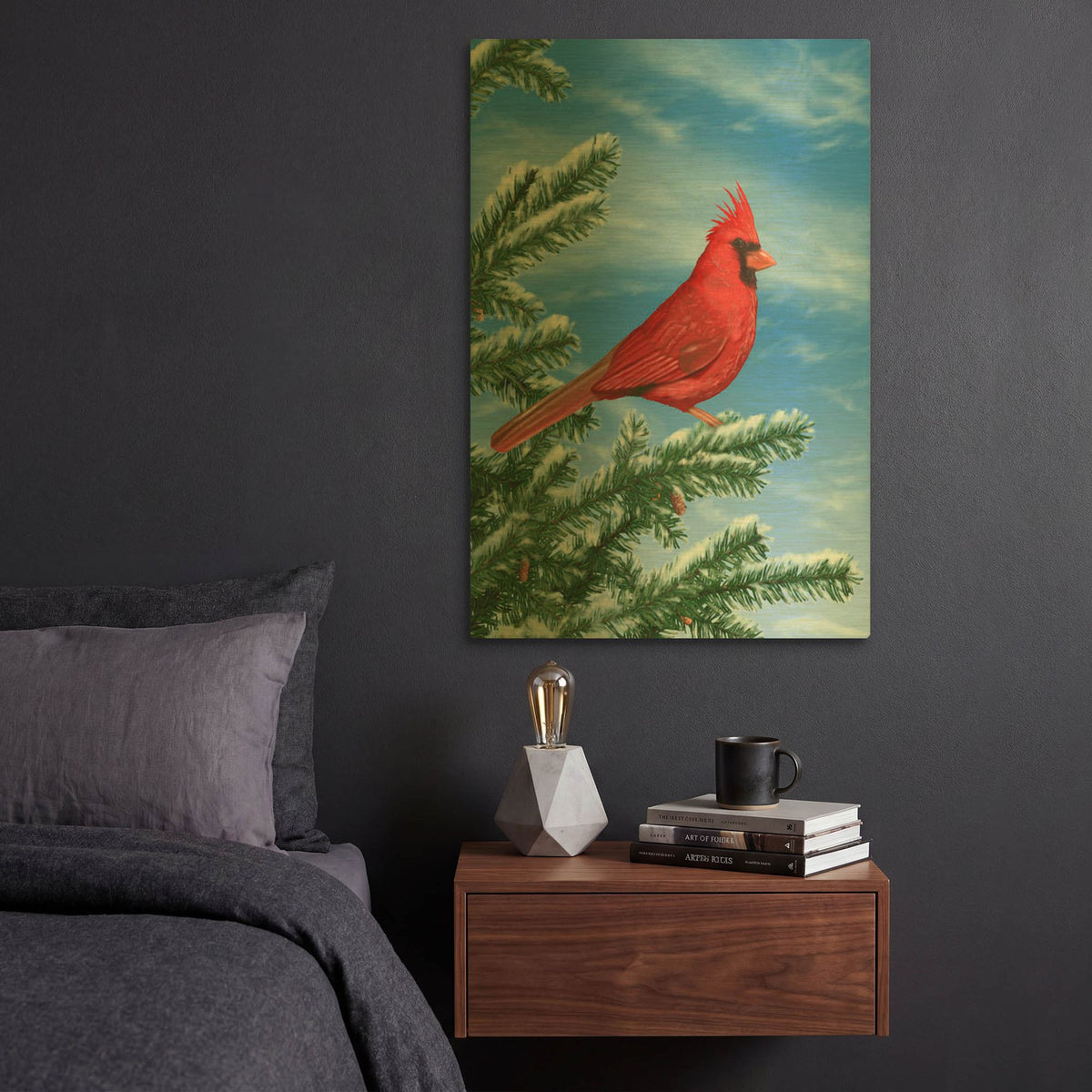 'Winter Cardinal' By Chris Dobrowolski Gold Metal Wall Art