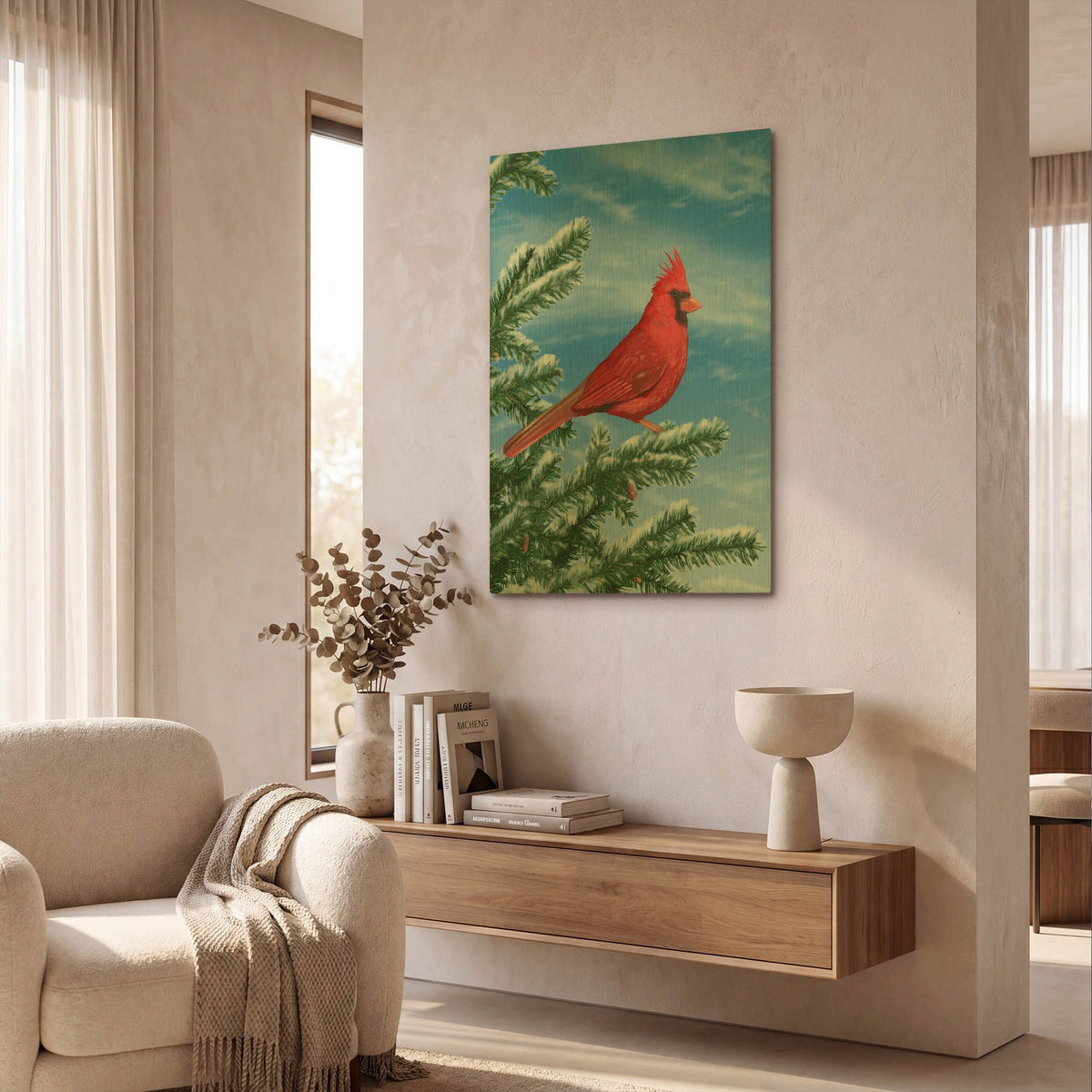 'Winter Cardinal' By Chris Dobrowolski Gold Metal Wall Art