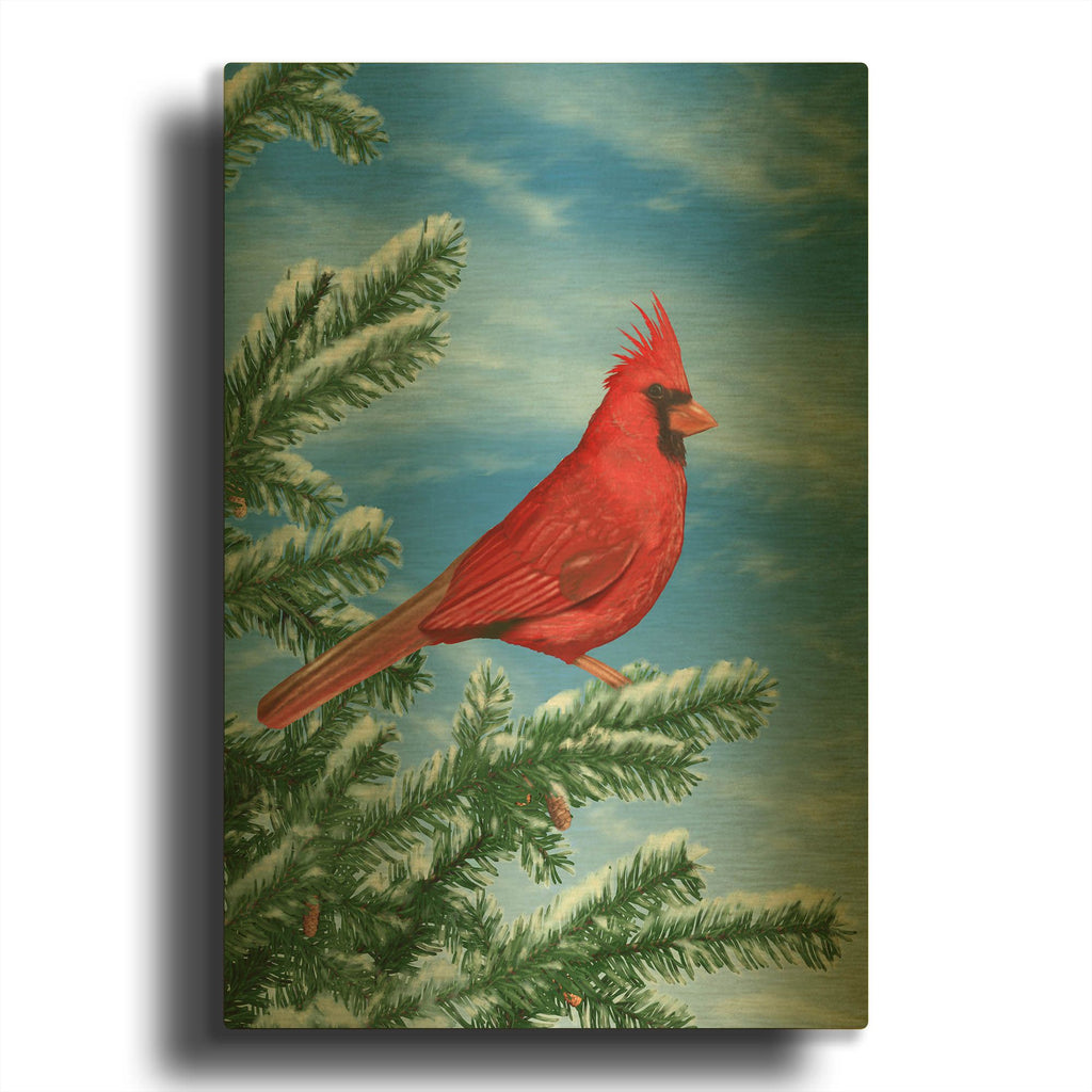 'Winter Cardinal' By Chris Dobrowolski Gold Metal Wall Art