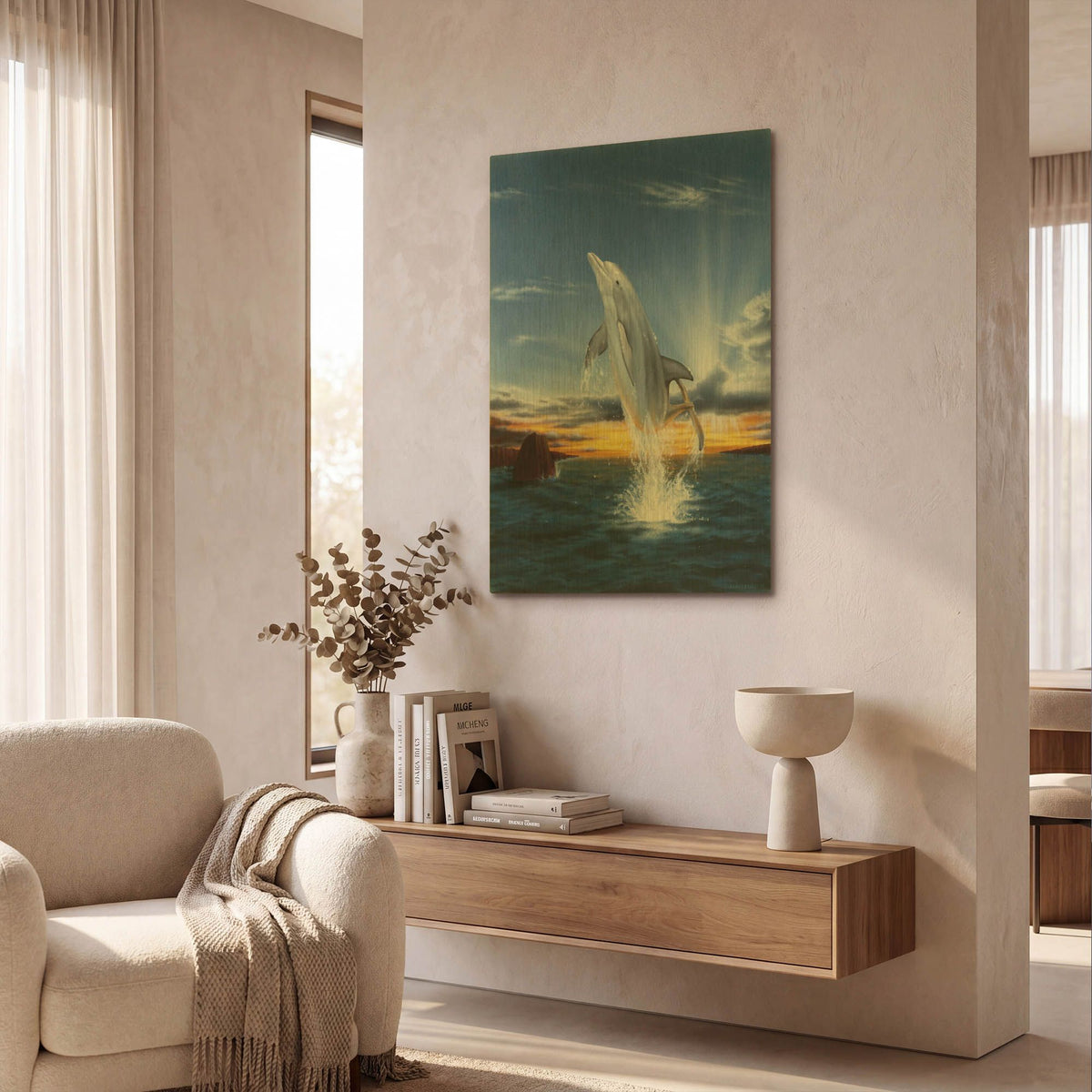 'Leaping Dolphin' By Chris Dobrowolski Gold Metal Wall Art