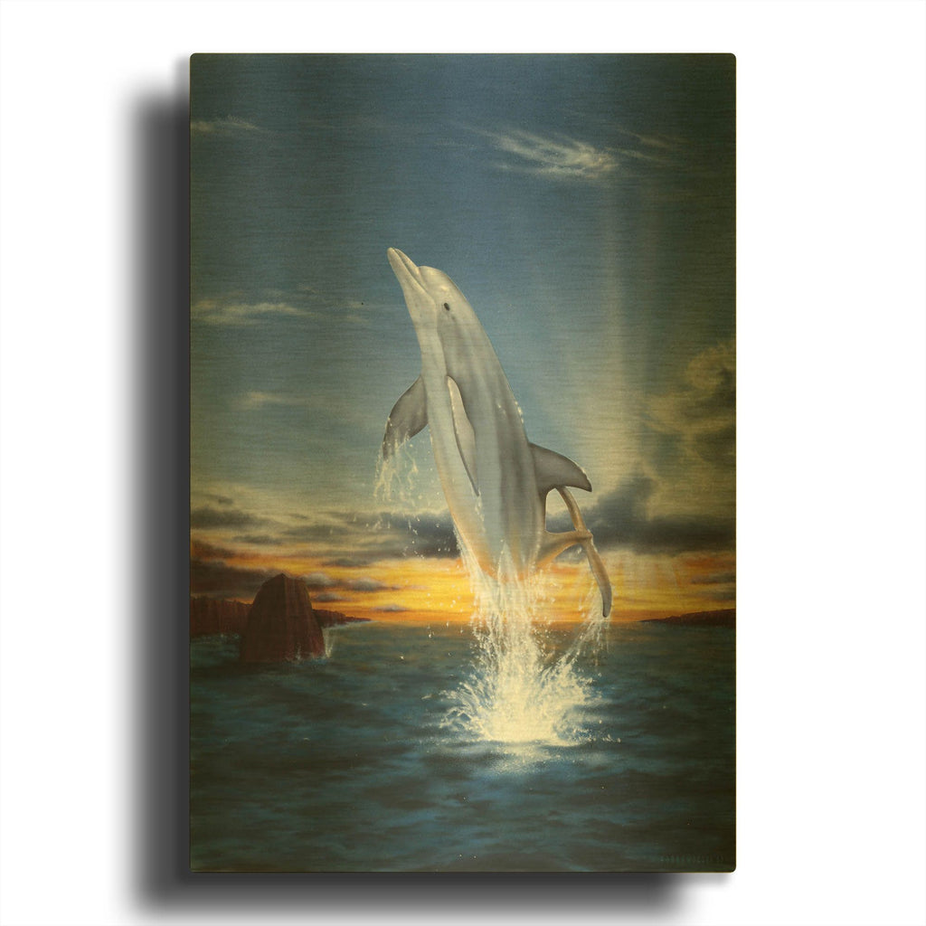 'Leaping Dolphin' By Chris Dobrowolski Gold Metal Wall Art