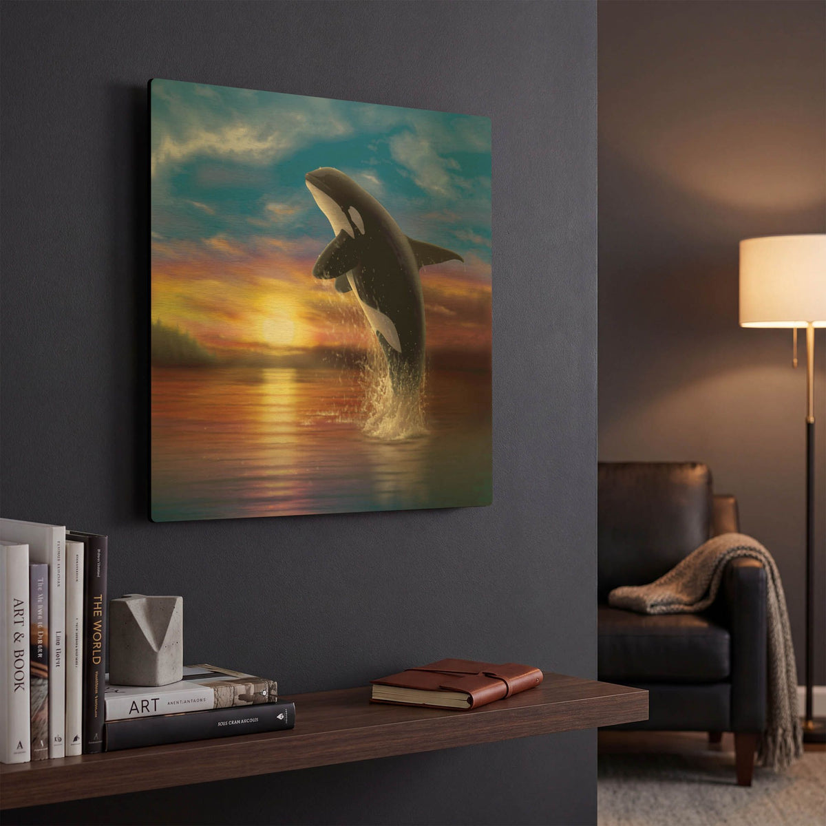 'Orca Sunrise' By Chris Dobrowolski Gold Metal Wall Art