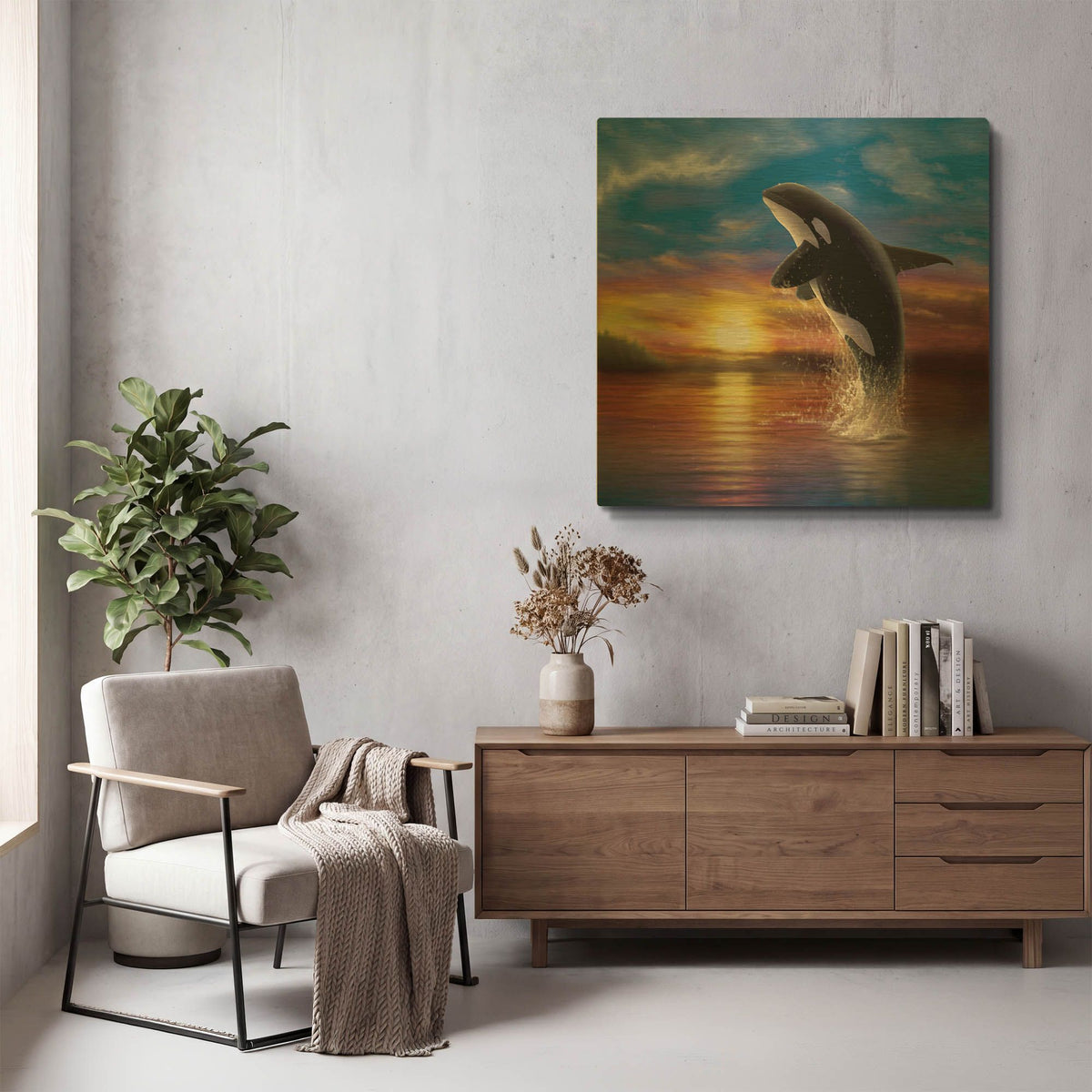 'Orca Sunrise' By Chris Dobrowolski Gold Metal Wall Art