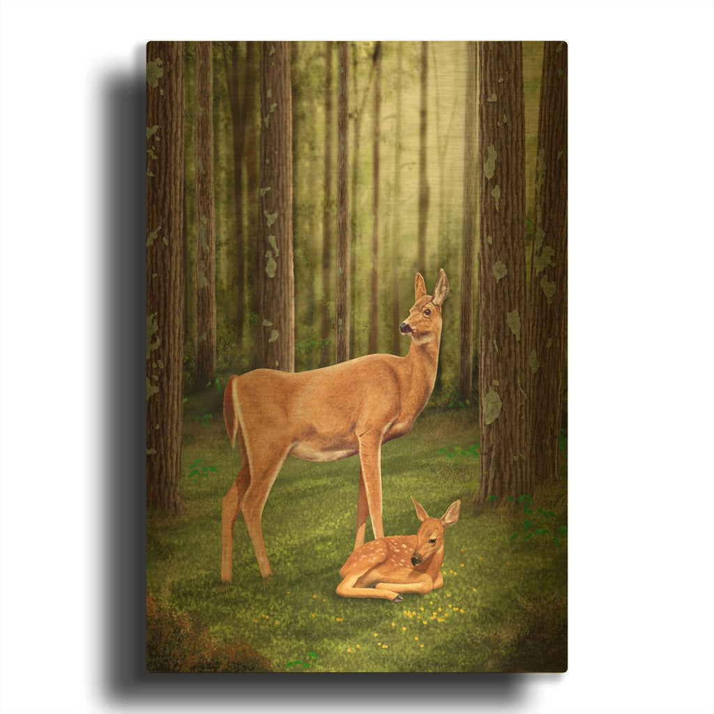 'Doe and Fawn' By Chris Dobrowolski Gold Metal Wall Art