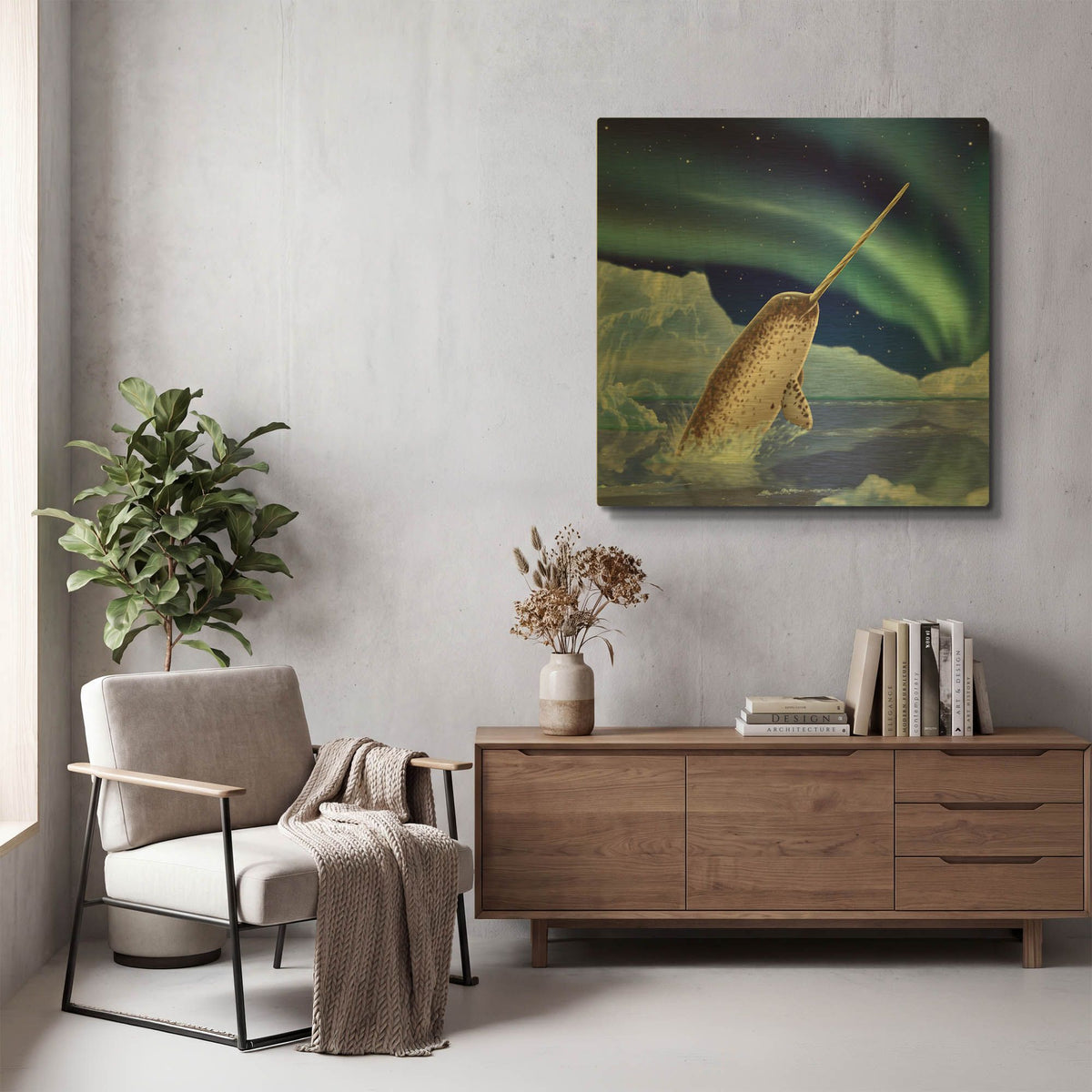 'Narwhal and Northern Lights' By Chris Dobrowolski Gold Metal Wall Art