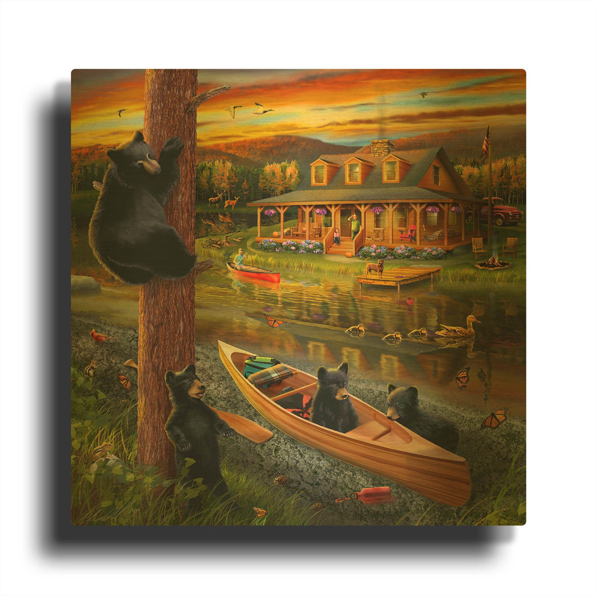 'Bear Family Mischief' By Chris Dobrowolski Gold Metal Wall Art