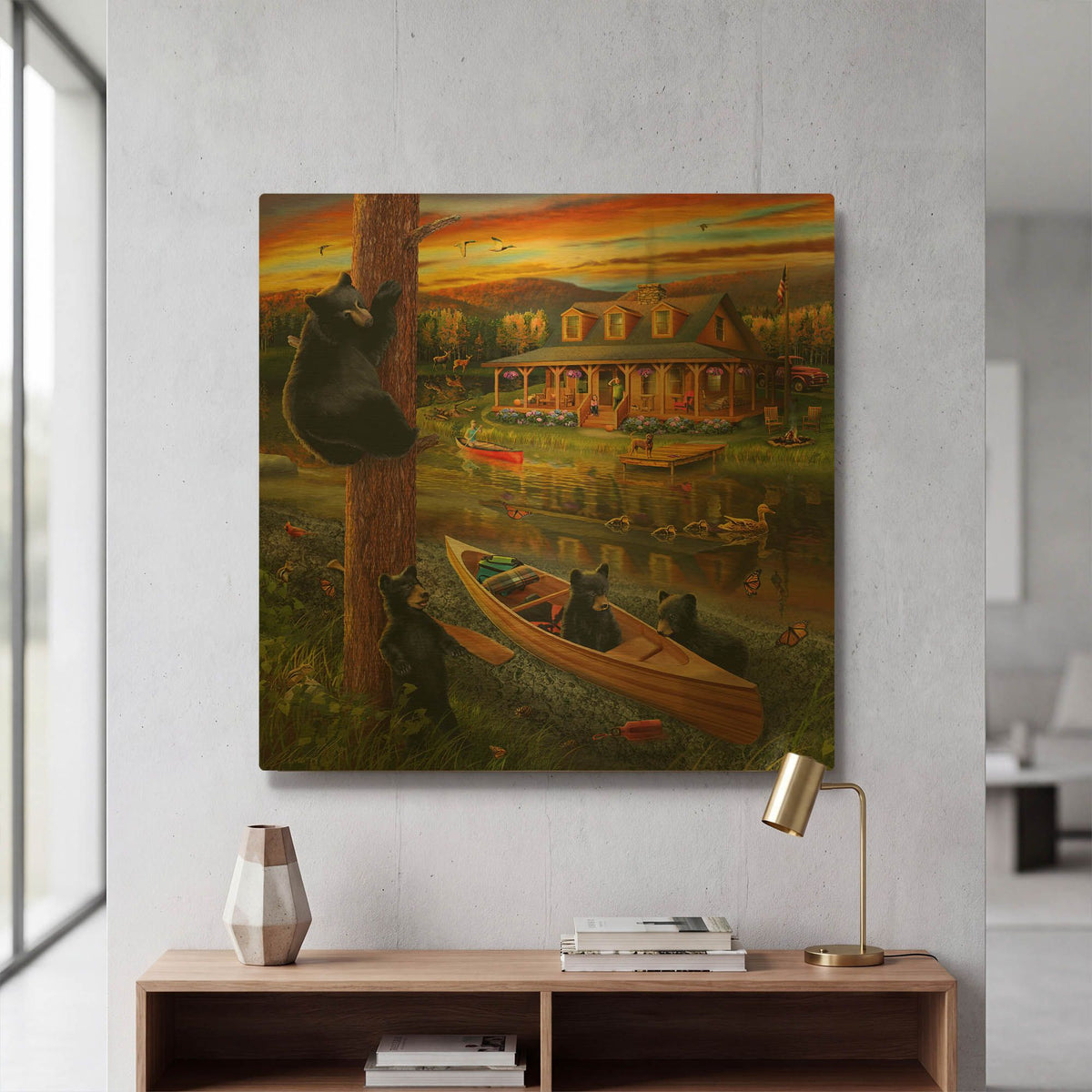 'Bear Family Mischief' By Chris Dobrowolski Gold Metal Wall Art
