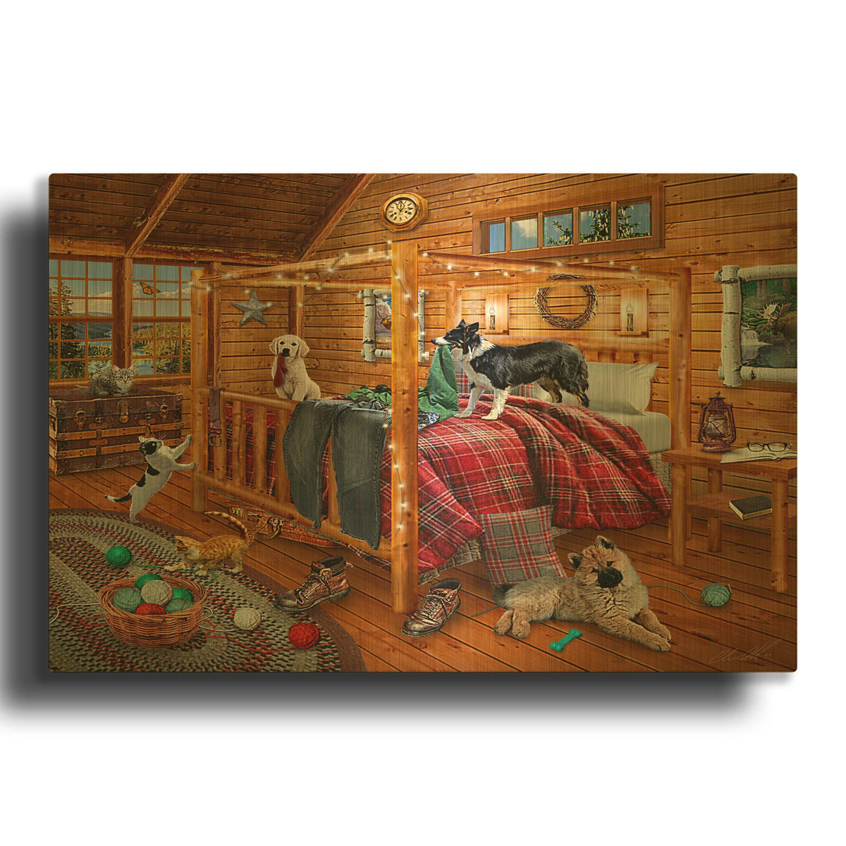 'Cabin Mischief' By Chris Dobrowolski Gold Metal Wall Art