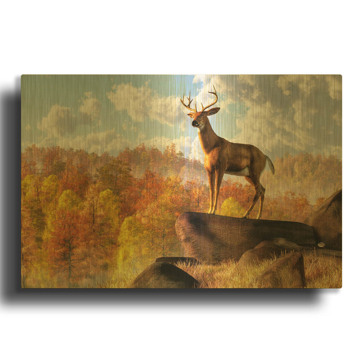'Buck Over Autumn Valley' By Daniel Eskridge Gold Metal Wall Art