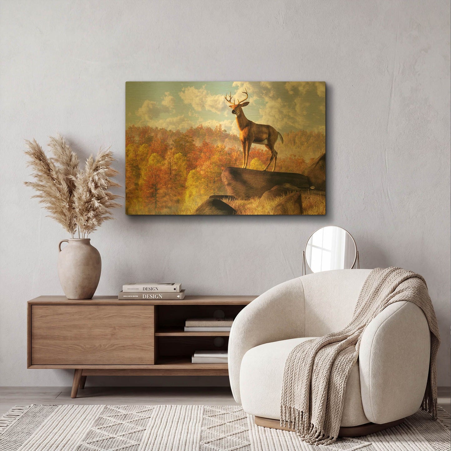 'Buck Over Autumn Valley' By Daniel Eskridge Gold Metal Wall Art
