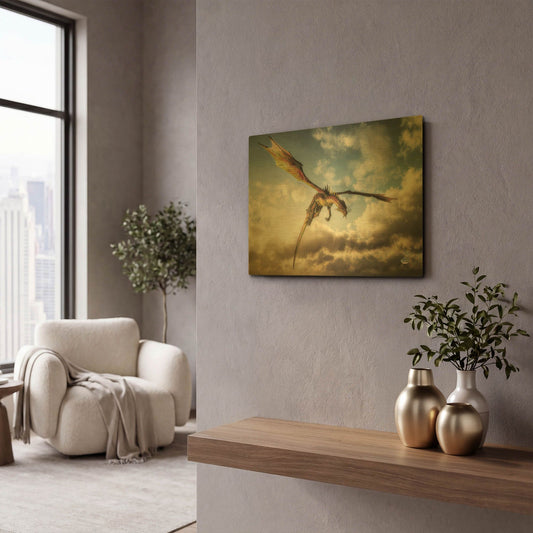 'Flying Dragon Death From Above' By Daniel Eskridge Gold Metal Wall Art