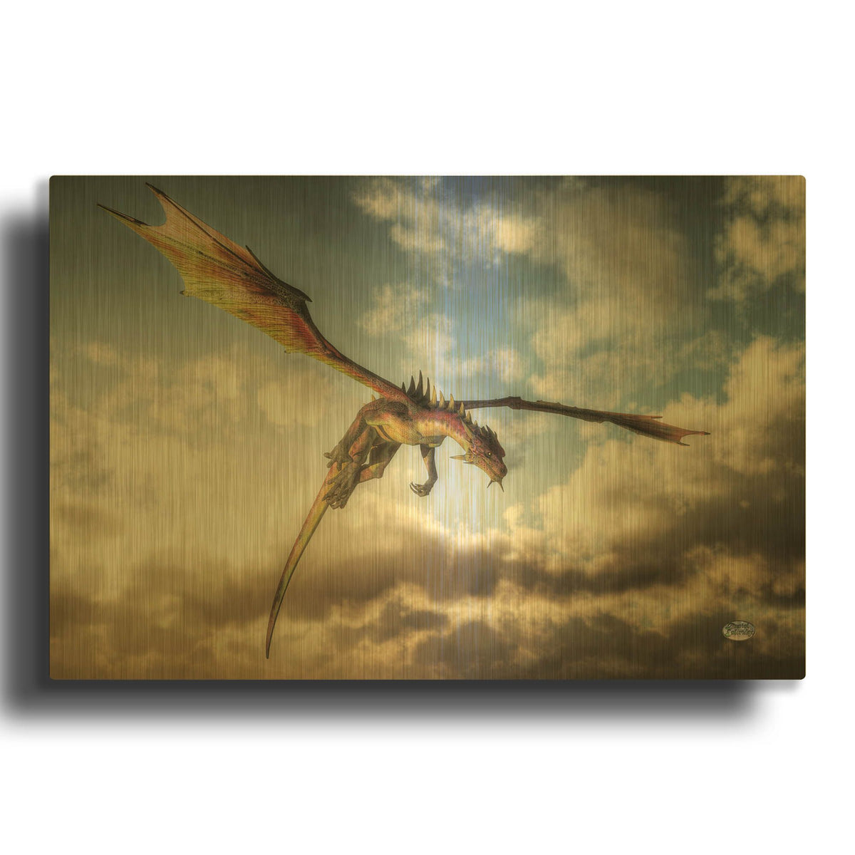 'Flying Dragon Death From Above' By Daniel Eskridge Gold Metal Wall Art