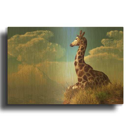 'Giraffe And Distant Mountain' By Daniel Eskridge Gold Metal Wall Art