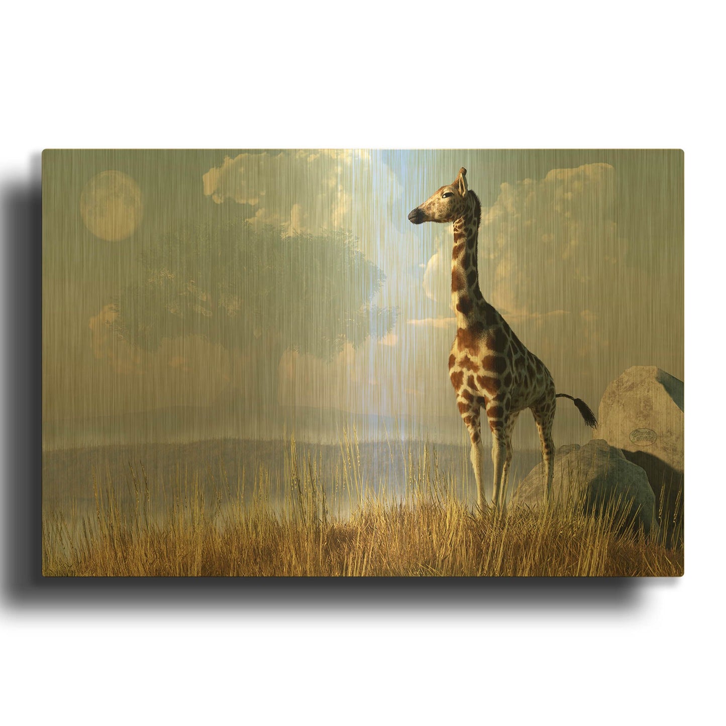 'Giraffe And Giant Tree' By Daniel Eskridge Gold Metal Wall Art