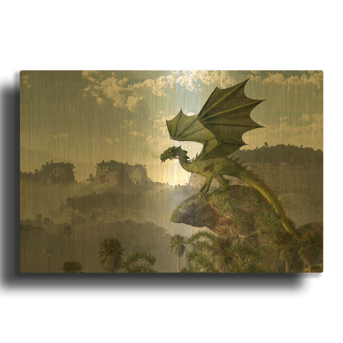 'Green Dragon' By Daniel Eskridge Gold Metal Wall Art