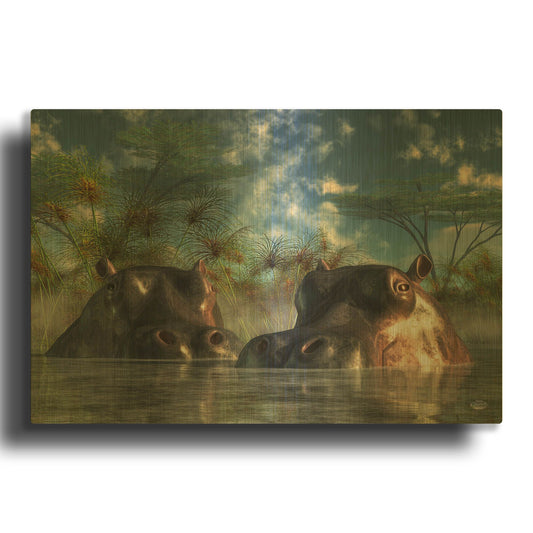 'Hippos Coming To Get You' By Daniel Eskridge Gold Metal Wall Art