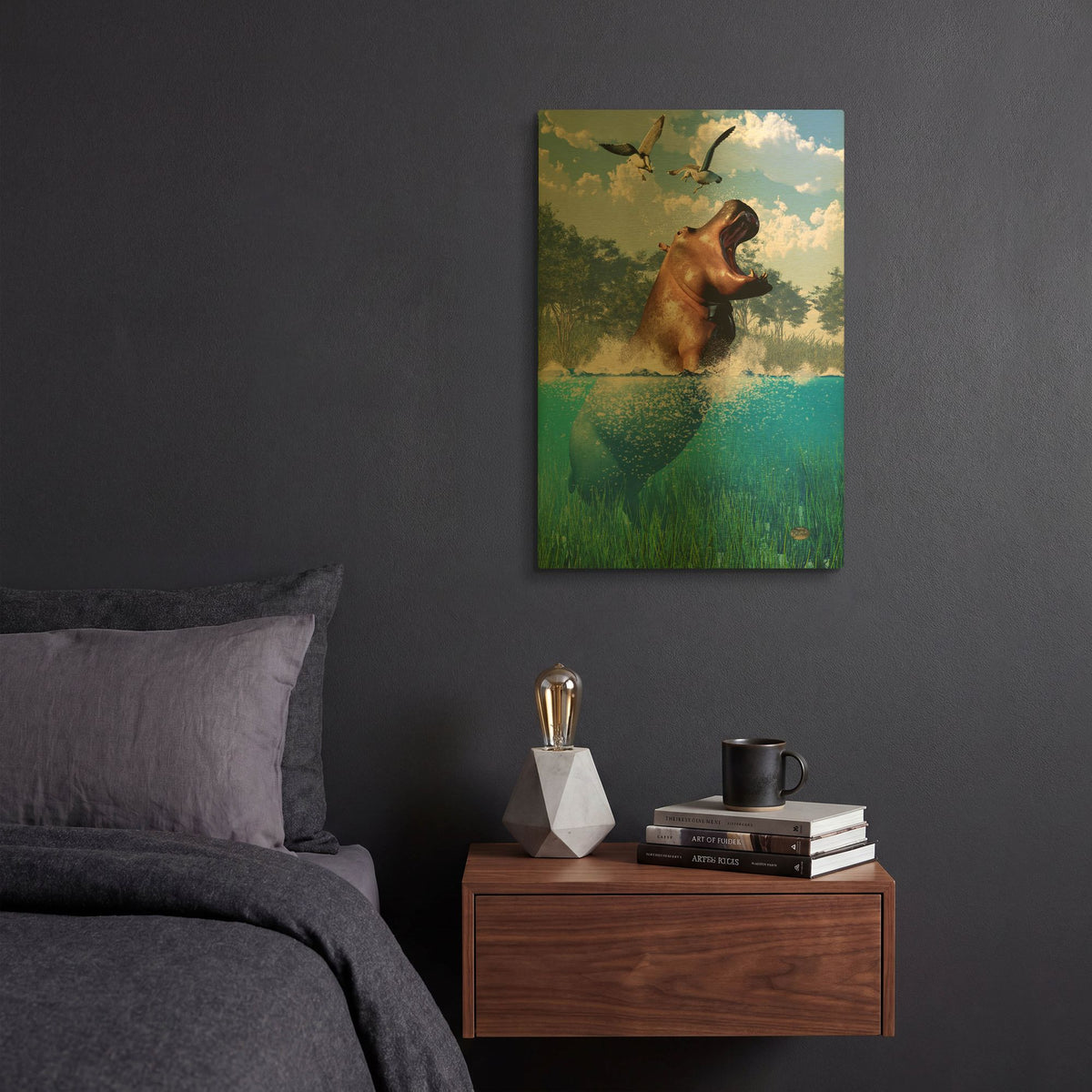 'Lunging Hippo' By Daniel Eskridge Gold Metal Wall Art