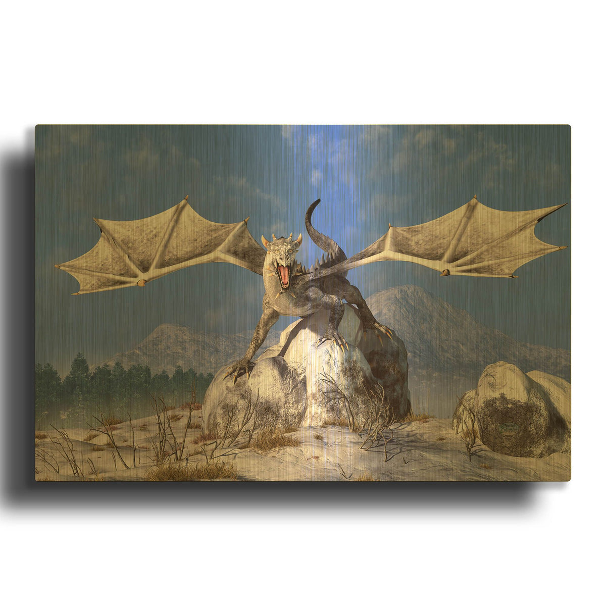 'White Dragon' By Daniel Eskridge Gold Metal Wall Art