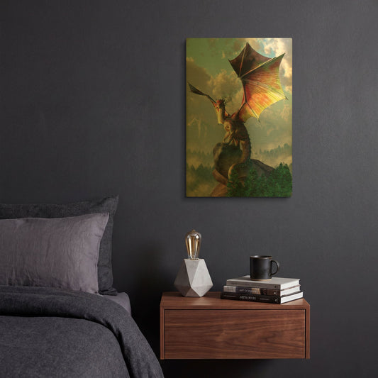 'Yellow Winged Dragon' By Daniel Eskridge Gold Metal Wall Art