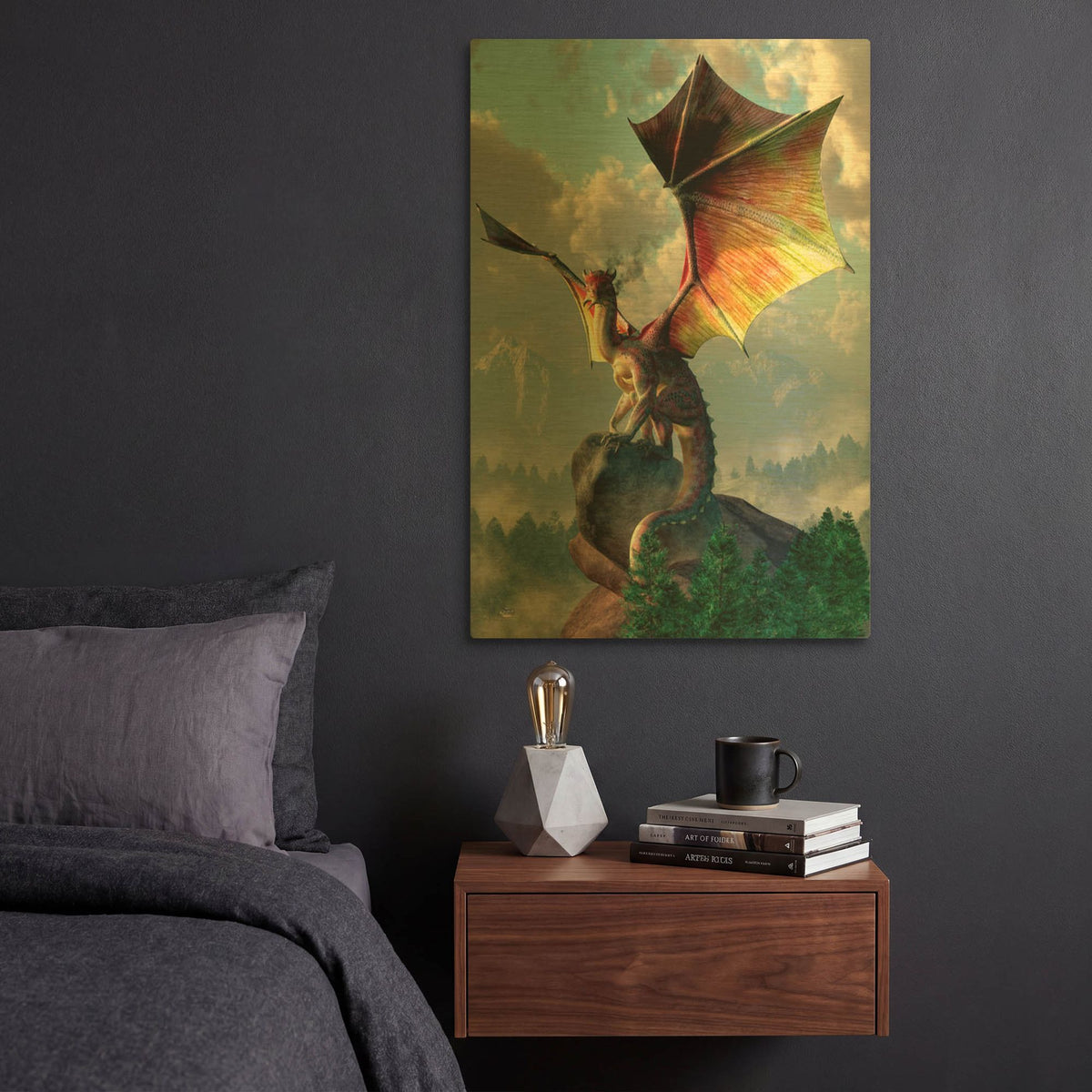 'Yellow Winged Dragon' By Daniel Eskridge Gold Metal Wall Art