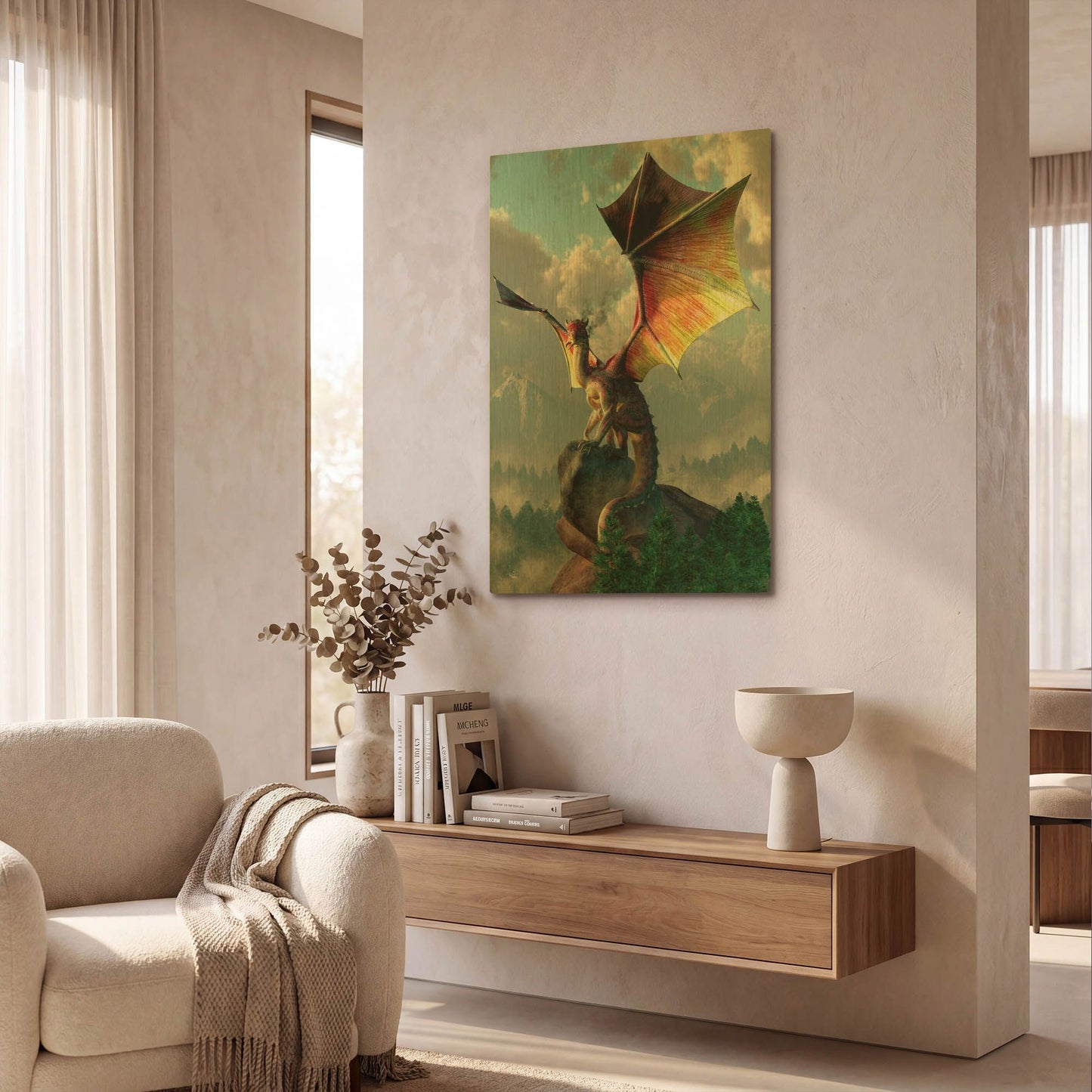 'Yellow Winged Dragon' By Daniel Eskridge Gold Metal Wall Art