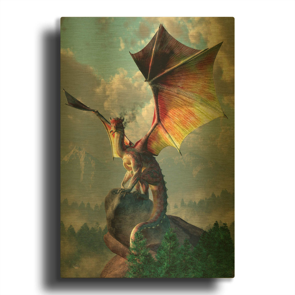 'Yellow Winged Dragon' By Daniel Eskridge Gold Metal Wall Art