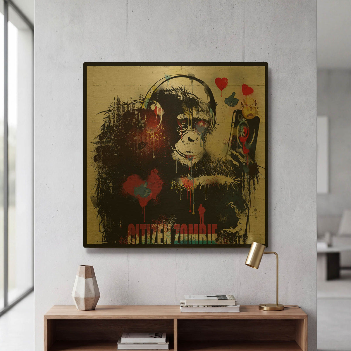 'Zombie' By Danksy Gold Metal Wall Art