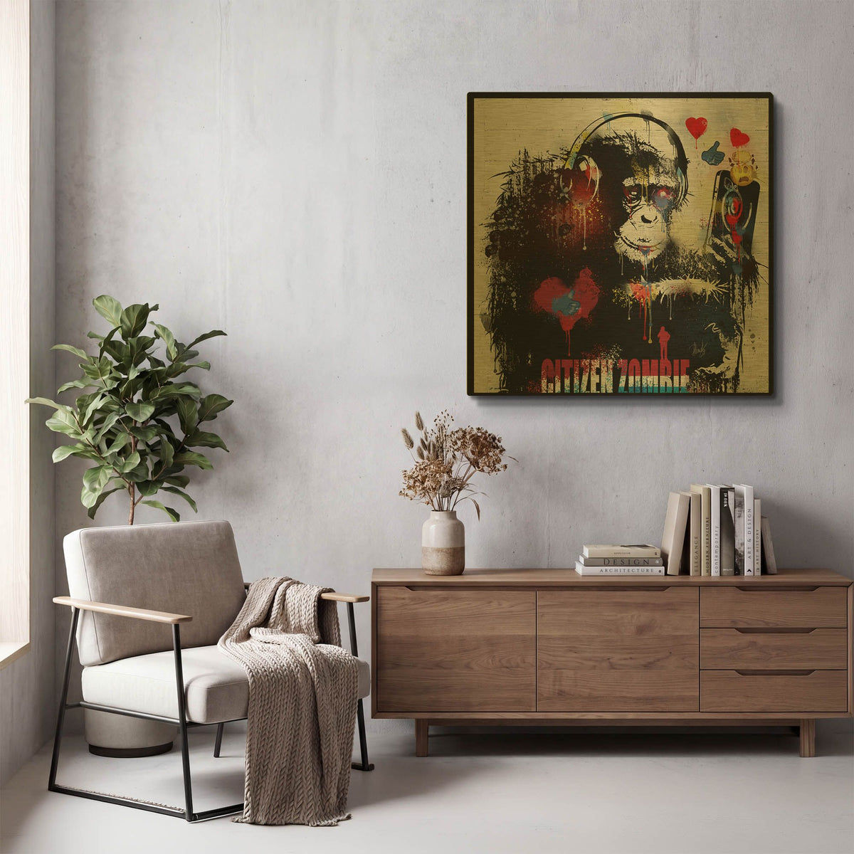 'Zombie' By Danksy Gold Metal Wall Art