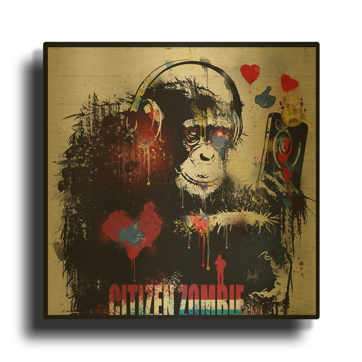 'Zombie' By Danksy Gold Metal Wall Art