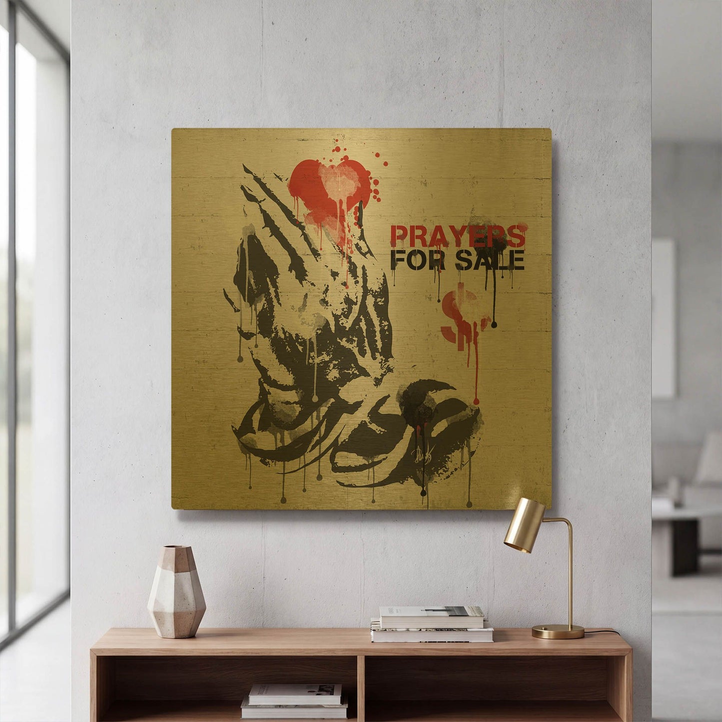 'Prayers for Sale' By Danksy Gold Metal Wall Art