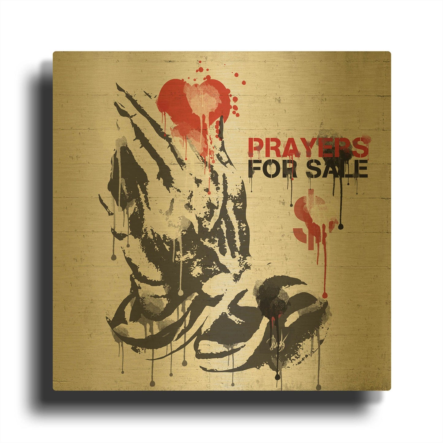 'Prayers for Sale' By Danksy Gold Metal Wall Art
