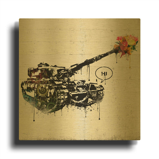 'Panzer Party' By Danksy Gold Metal Wall Art