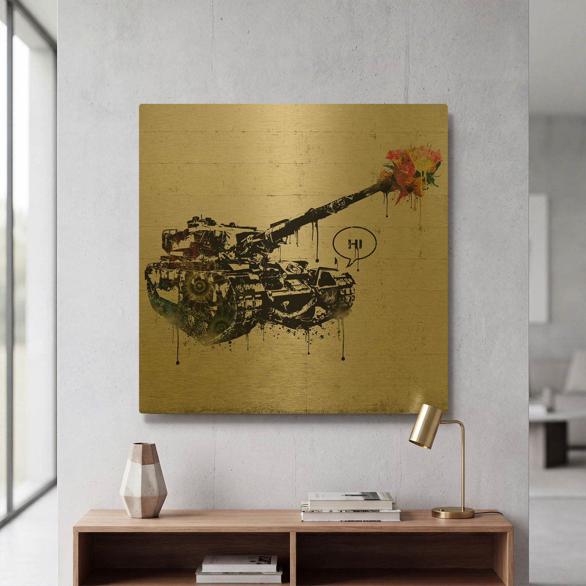 'Panzer Party' By Danksy Gold Metal Wall Art