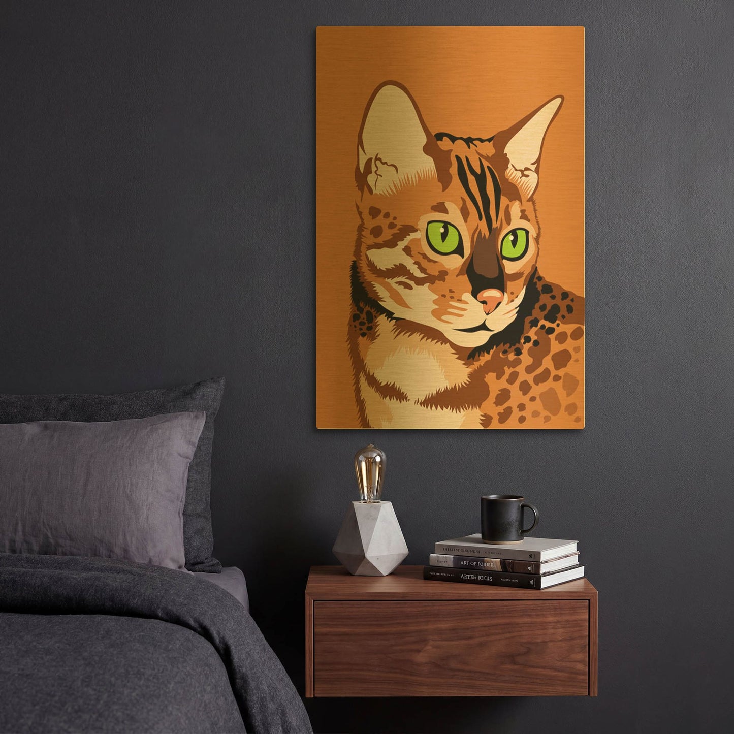 'Bengal Cat' By Debbie Gray Gold Metal Wall Art